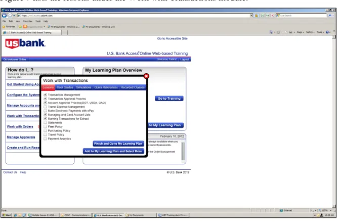 Figure 7 lists the lessons under the Work with Transactions module.  