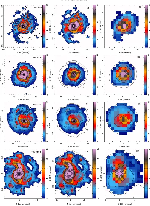 Fig. 2. V-band images constructed from the datacubes. Flux scale in arbitrary units. Left: original PINGS galaxies