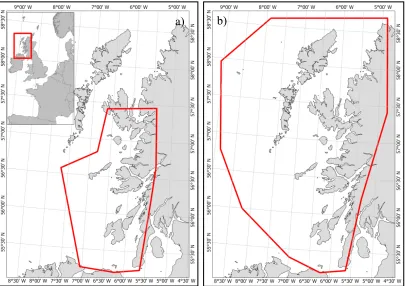 Figure 2.1a & b - Study boundaries for the (a) 2003-2004 and (b) 2005 - 2008 surveys. Location of  study site is shown inset