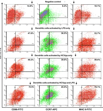 Figure 4.  FACS analysis of bone-marrow derived DC of BALB/c mice, identified by expression of CD11c, after 7 days of maturation, followed by incubation with different agents