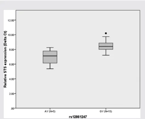 FIG. 5. Relative STS expression compared to GAPDH forrs12861247. Higher values correspond to lower STS mRNAlevels