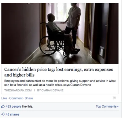 Figure 7.6: Screenshot of a typical post with a tripartite communicative function on Macmillan Cancer Support’s main Facebook page