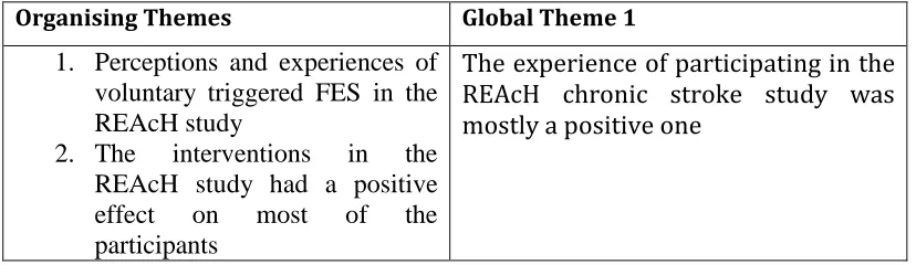Table 6.1 Global theme 1 