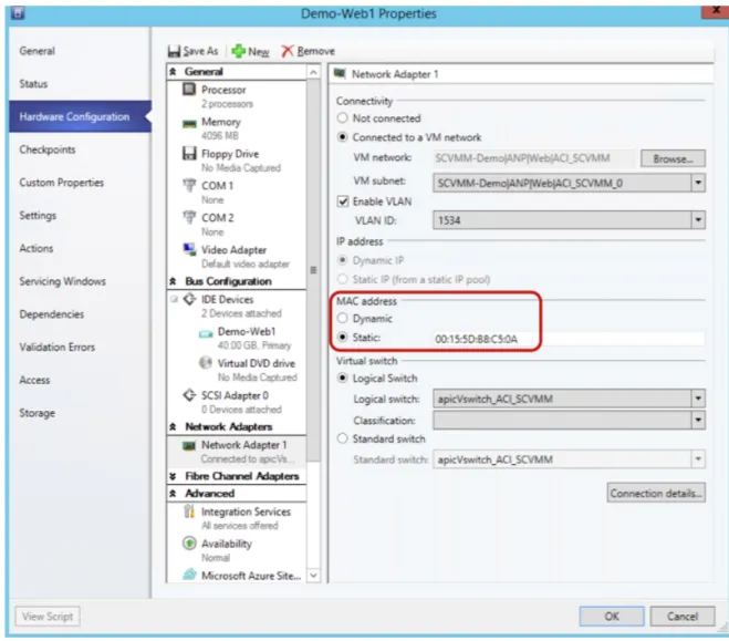 Figure 3: Shows the MAC address section in the Properties pane.