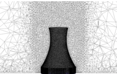 Figure 1.  Geometry of studied dry cooling tower and simulation domain 
