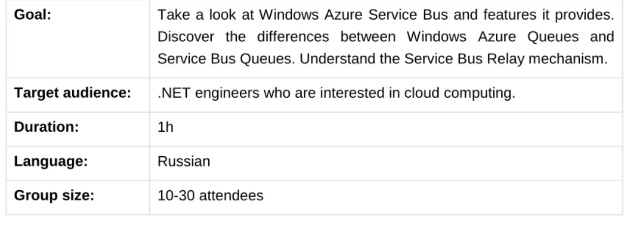 Table 14 – Windows Azure Service Bus 