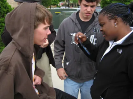 Figure 4: Students beta testing a mobile game during the game design component. 