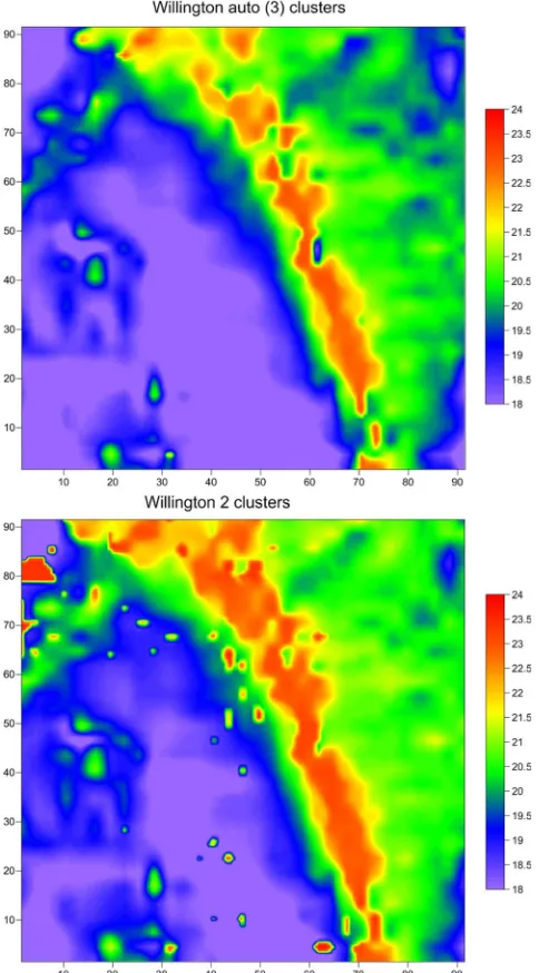 Figure 9. Elevation maps of detected bedrock for Willington site using threeclusters (top) and two clusters.
