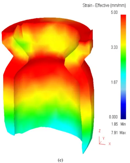 Figure 5.  Effective plastic equivalent strain contours for TCAP-i for Al-6063 tubes processed through (a) A (b) B (c) C (d) D (e) E dies 