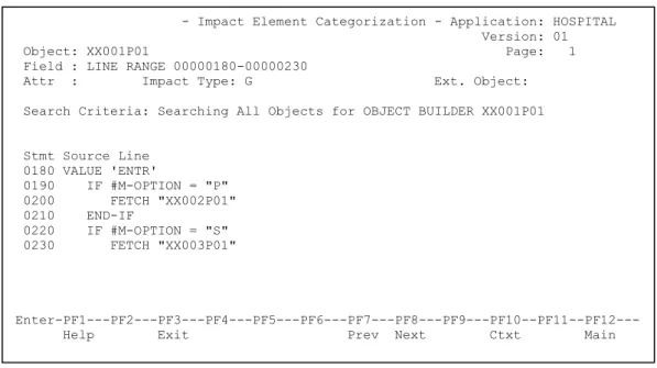 Figure 1-8 Impact Element Categorization screen displaying the Impact results for object XX001P01 