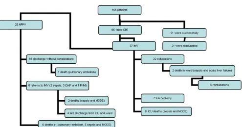 Figure 1Flowchart showing the outcome of analyzed patients. DHOS, ICC, ; ICU, intensive care unit; IMV, invasive mechanical ventilation; MODS, multiple Flowchart showing the outcome of analyzed patients