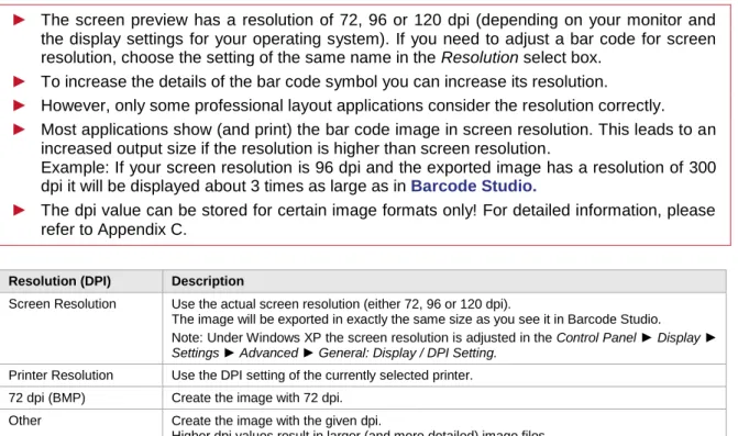 Table 4: Resolution Settings 