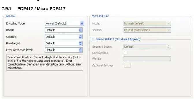 Figure 14: PDF417 / Micro PDF417 Properties 