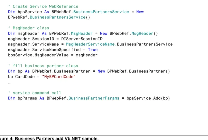 Figure 4: Business Partners add Vb.NET sample. 