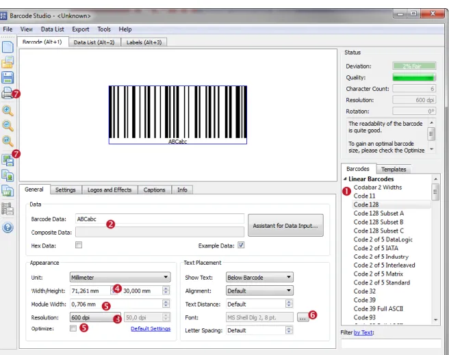 Figure 1: Quick-Start – Barcode Studio Main Window 