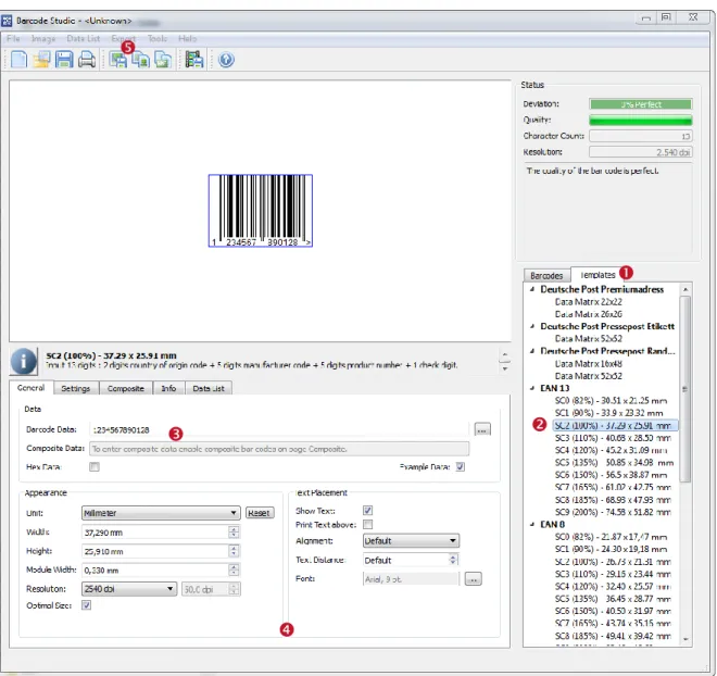 Figure 2: Quick-Start with Templates – Barcode Studio Main Window 