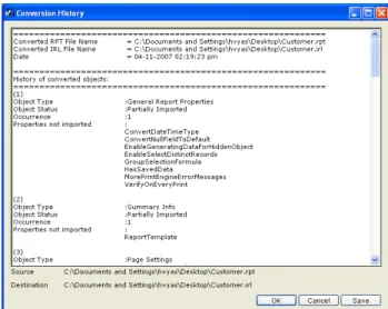 Figure 1: Conversion history dialog box 