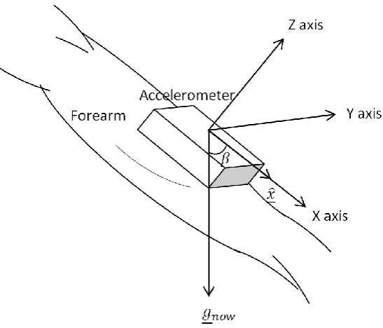 Figure 1: Angle between unit vector along x-axis and gravity vector  