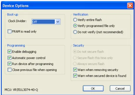 Figure 11: Device Options Dialog for the VRS51L3074 