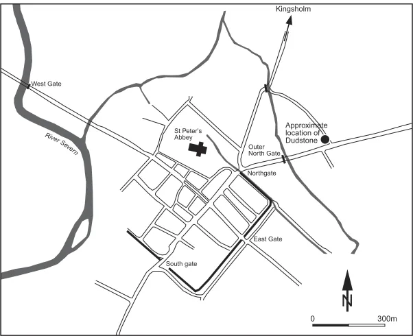 Figure 2 Map of Gloucester showing the likely location of Dudstone, the meeting-place of the hundred.