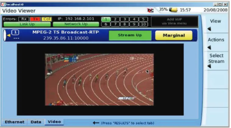 Figure 5. Example of IPTV Summary test screenFigure 4. Example of IPTV Video Stream test