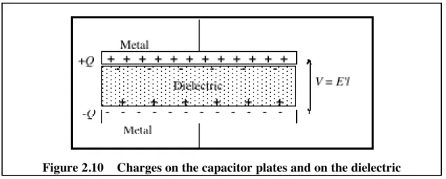 Figure 2.10    Charges on the capacitor plates and on the dielectric