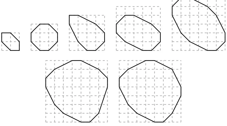 Figure 3. The polygons with maximal number of vertices for each box sizewhich have the smallest volume.