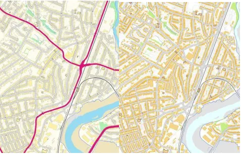 Figure 2. Example OS VectorMap® Local data in two different styles, demonstrating the flexibility of vector type GI.