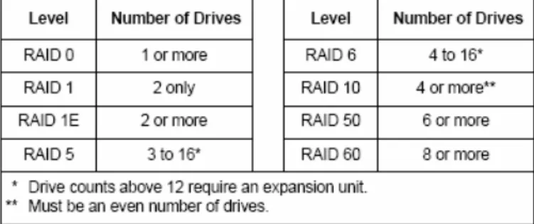 Figure 1. Depicts possible RAID Level Combinations with minimum drive requirements 