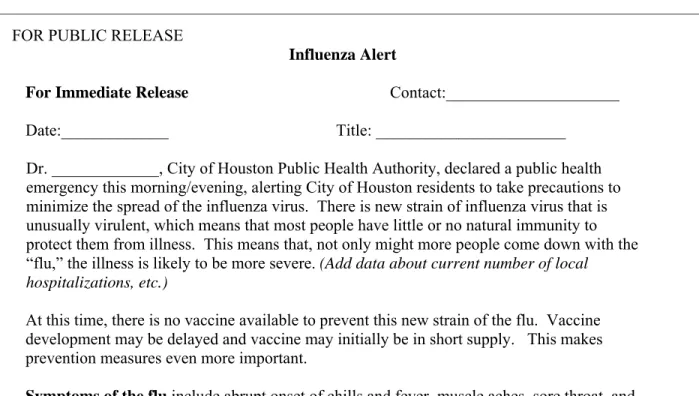 Figure I -6:  Influenza Alert for Public Release 