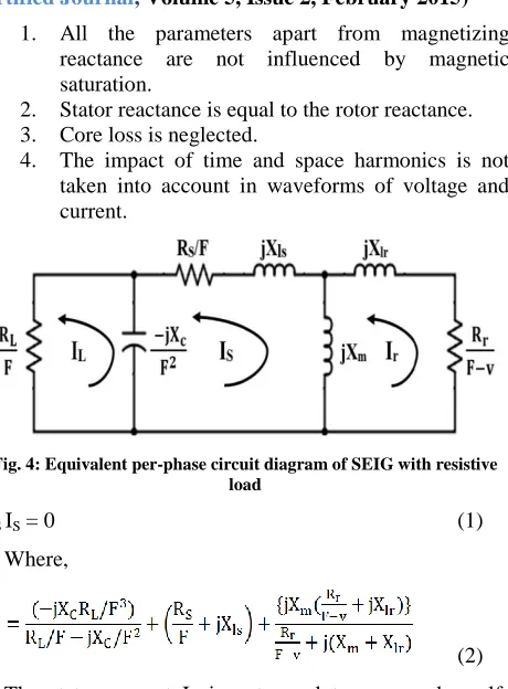 Fig. 4: Equivalent per-phase circuit diagram of SEIG with resistive load 