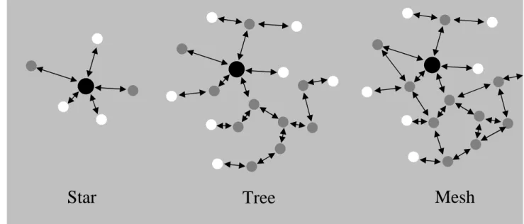 Figure 2.2-Three kind of ZigBee network topologies  Addressing mode 