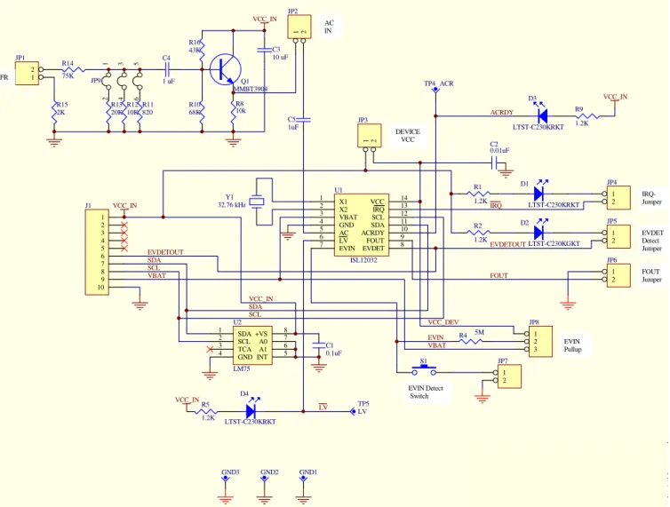 FIGURE 3. ISL12032 TSSOP EVALUATION DAUGHTERBOARD SCHEMATIC