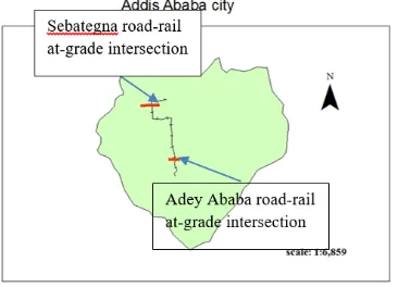 Figure 1.  Addis Ababa North-south LRT route (source satellite image digitized by GIS software) 