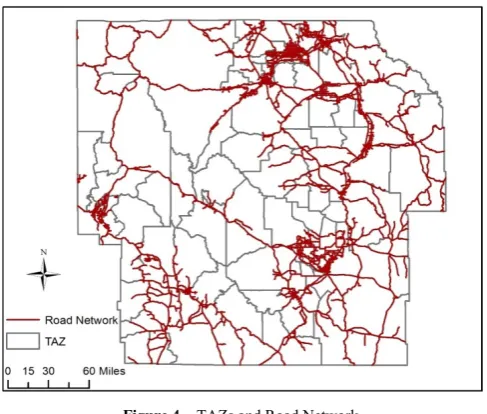 Figure 4.  TAZs and Road Network 