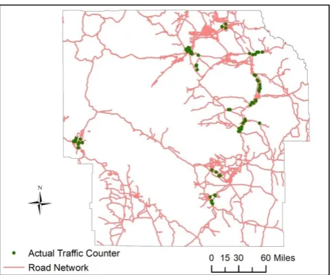 Figure 7.  Locations of Actual Traffic Counters for Model Validation 