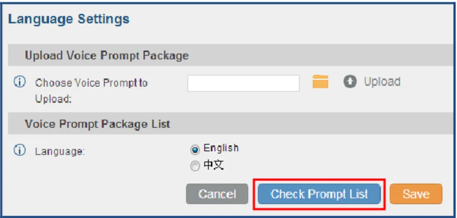Figure 40: Language Settings For Voice Prompt 