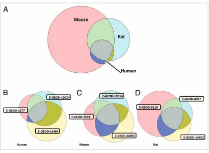 Figure 1. Commonality of gene transcript expression between datasets. (A) Commonality between species