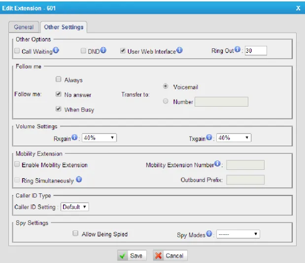 Figure 6-4 FXS Extension Other Settings 