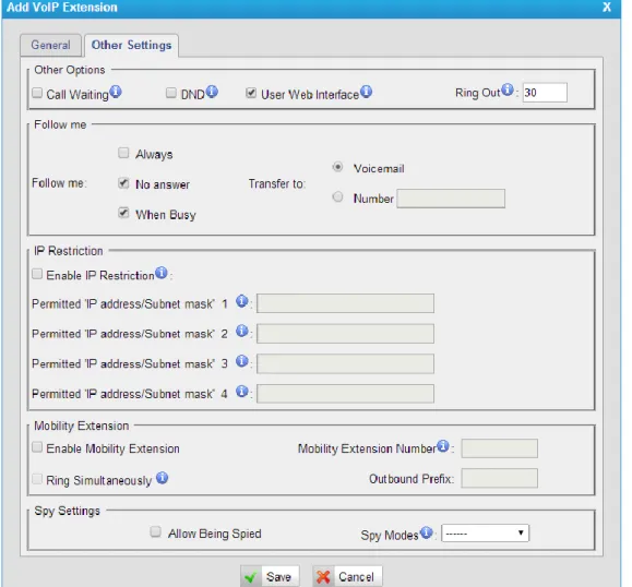 Figure 6-7 VoIP Extension Other Settings 