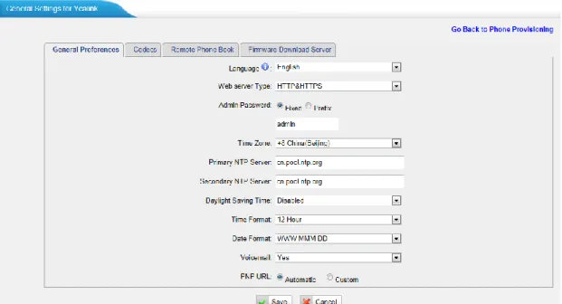 Figure 6-9 General Settings for Yealink 
