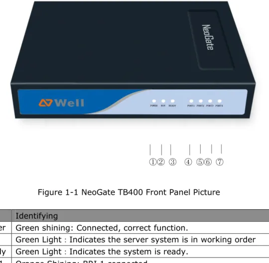 Figure 1-1 NeoGate TB400 Front Panel Picture 