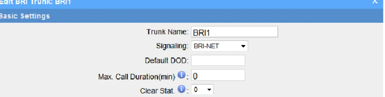 Figure 3.2.2.1  Trunk Name: A name of this Trunk. Ex: 'BRI1' etc. 
