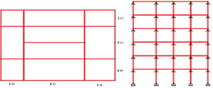 Fig : 1 : (a)Showing Staad building plan (b) side view of Staad model 