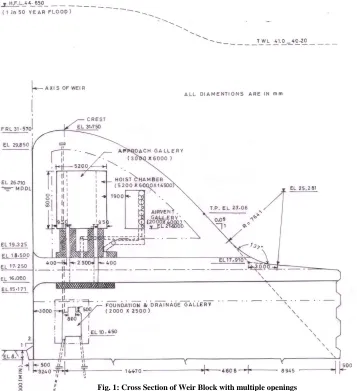 Fig. 1: Cross Section of Weir Block with multiple openings 