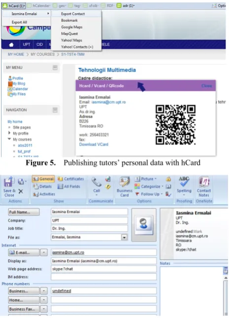 Figure 5.  Publishing tutors’ personal data with hCard 