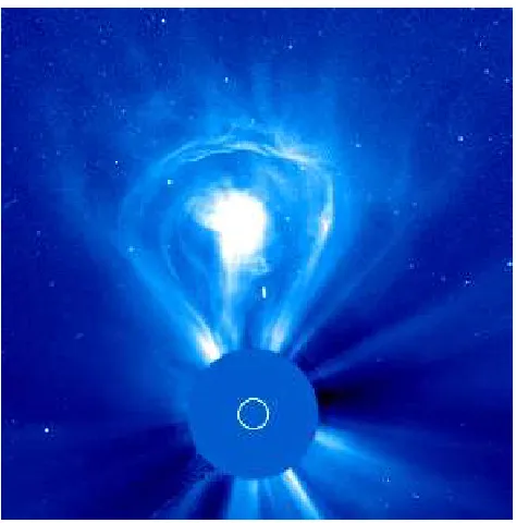 Figure 1.2: Image showing a 3-part CME taken from the LASCO C3 imager. Visible is the high density central core,surrounding low density cavity and leading CME front, all of which make up this CME’s structure.