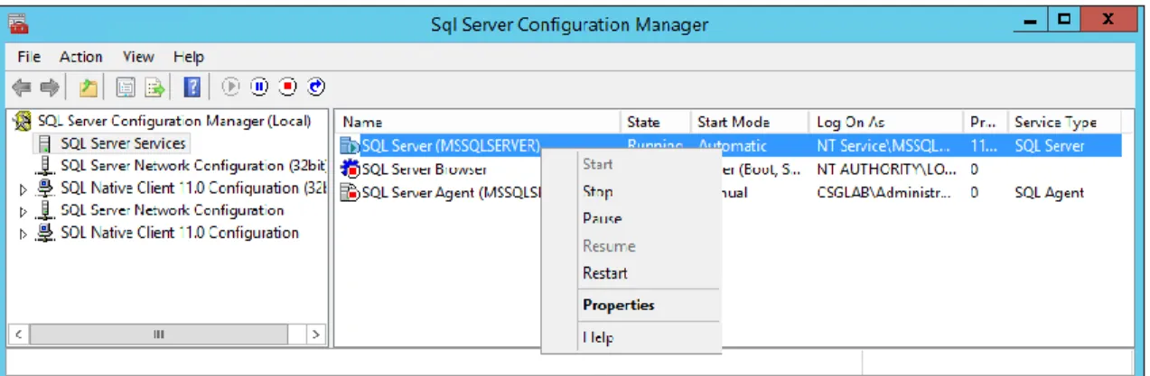 Figure 17. SQL Server Configuration Manager  Figure 18. SQL Server properties. 
