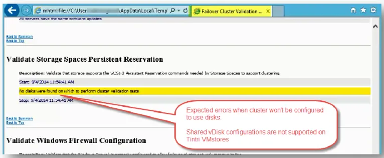 Figure 12 - Warnings re: disks are a false positive, and not applicable because we won't be using shared disks 