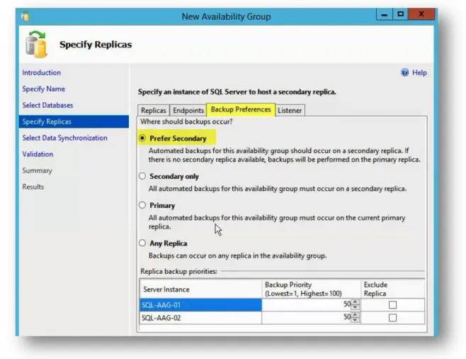 Figure 30 - Backup Preferences for Availability Group 